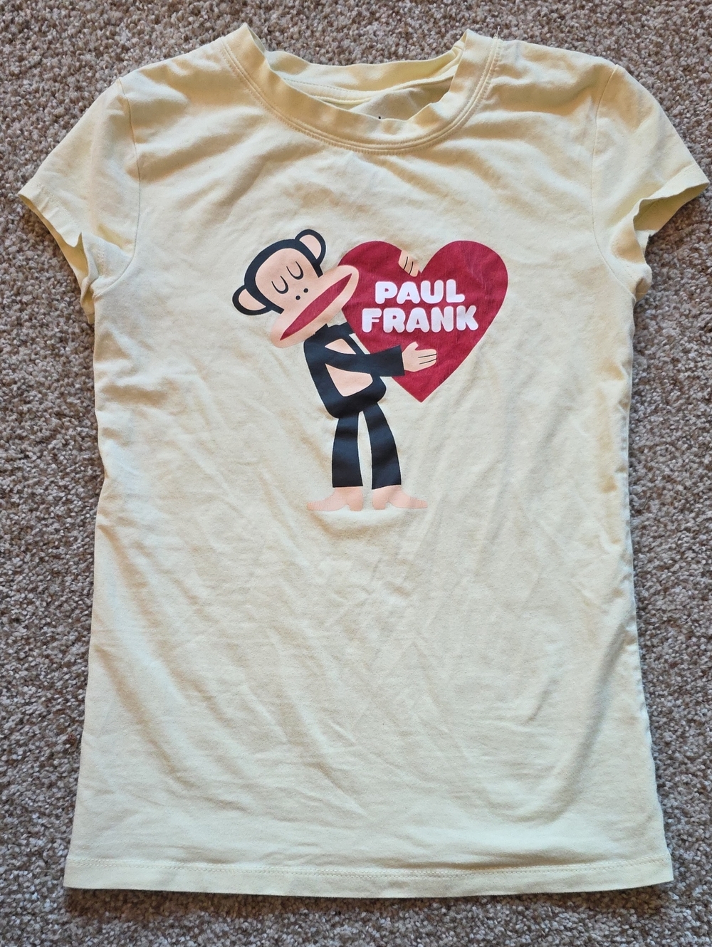 Paul Frank Yellow Tee with Red Heart Monkey Graphic Women's Small EUC